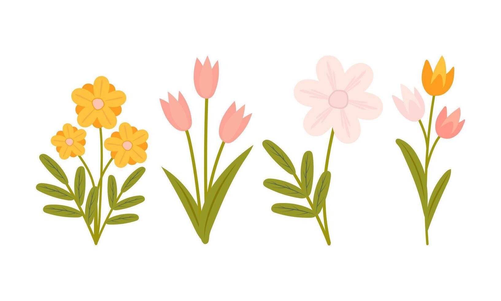 flores y hojas en plano diseño vector