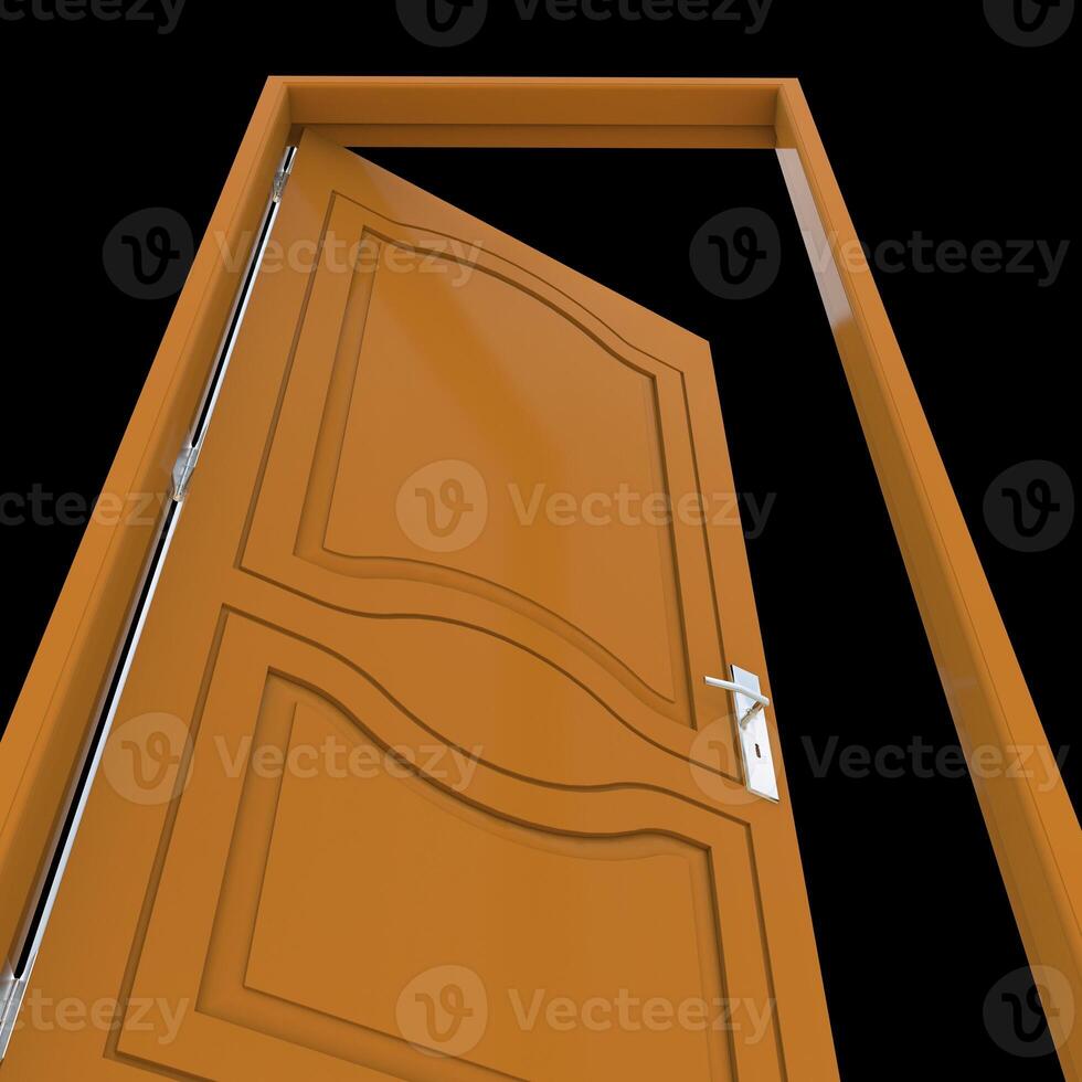 Orange door Wide-Open Doorway in White Background Isolation photo