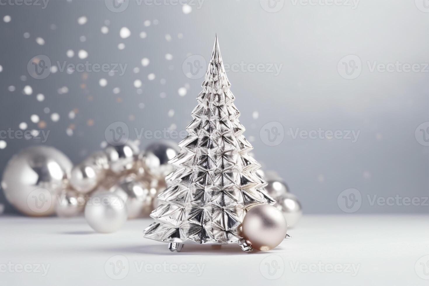 A minimalistic New Year vista featuring a gleaming silver fir and gleaming background conveys a cheerful festive spirit. photo