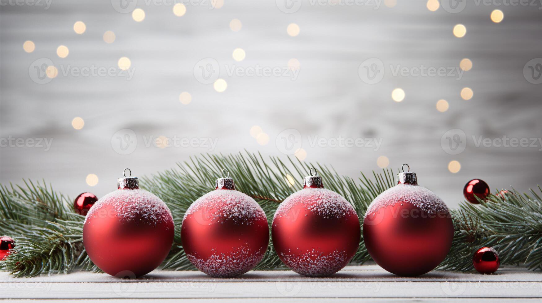 Christmas baubles adorning a fir tree against a luminous backdrop. photo