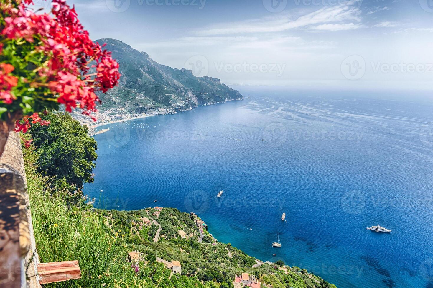Scenic panoramic view of Amalfi Coast from Ravello, Italy photo