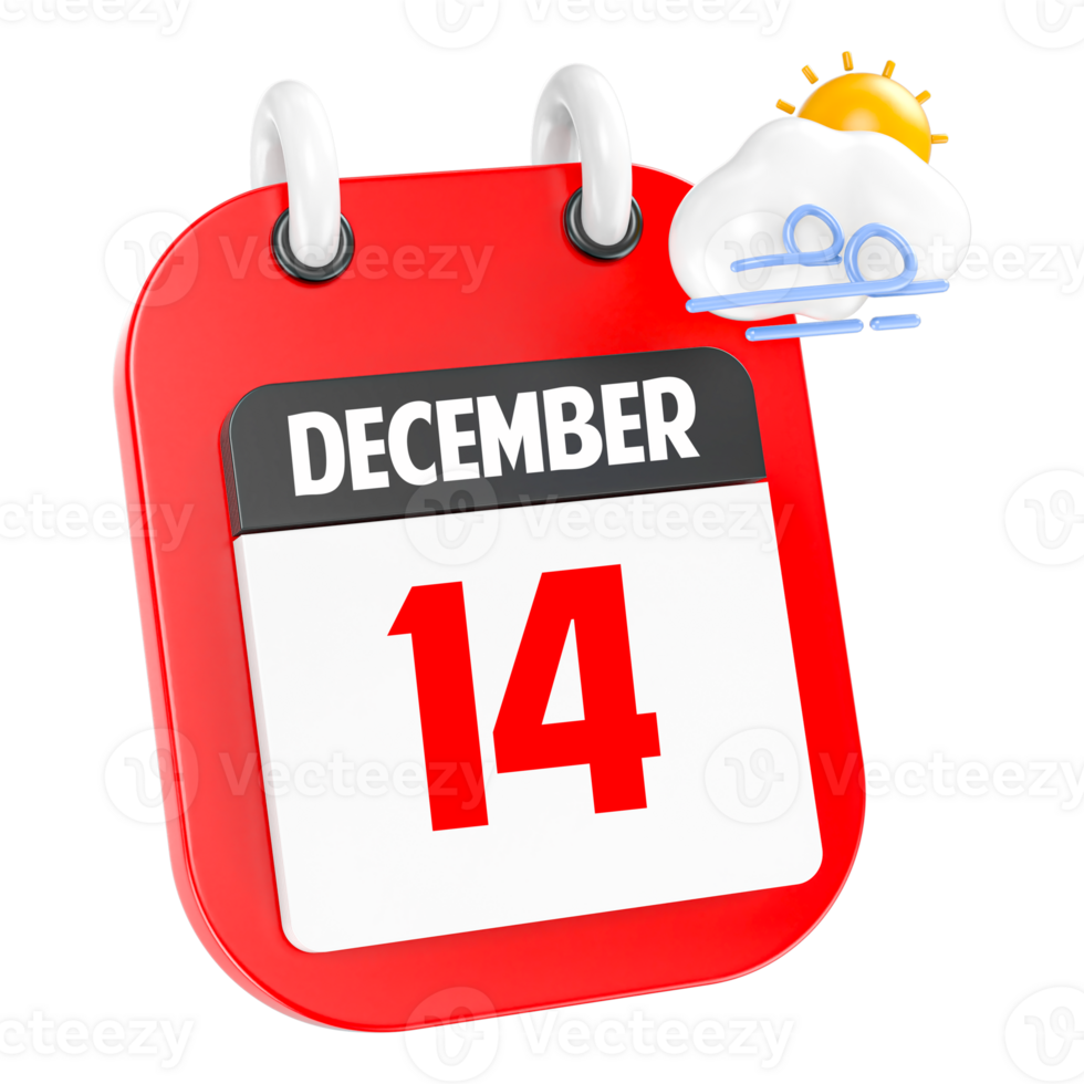 diciembre soleado Ventoso pesado lluvia 3d icono día 14 png