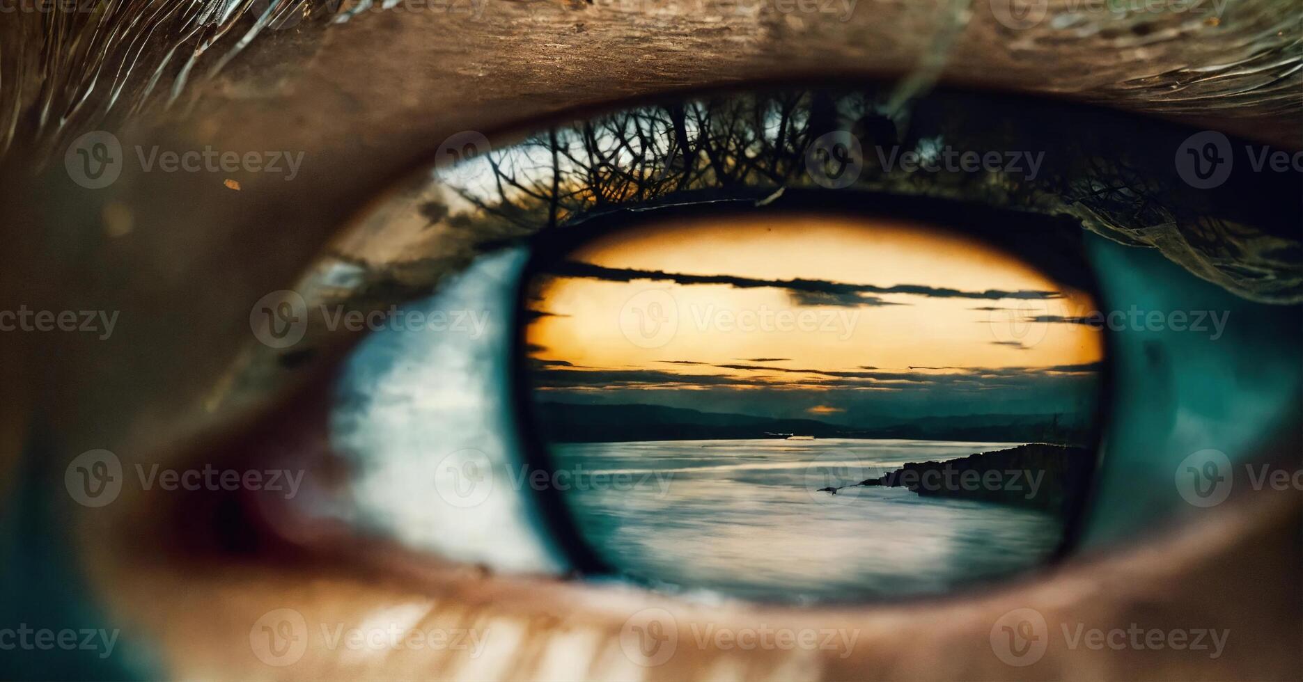 AI generated Close-up of beautiful female eye with broken glass effect. Fantasy image. ai generative photo