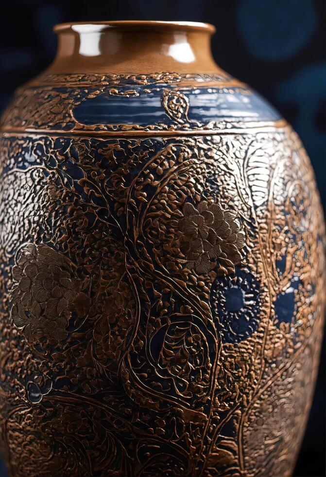 AI generated old vintage clay pot with a beautiful pattern. ai generative photo