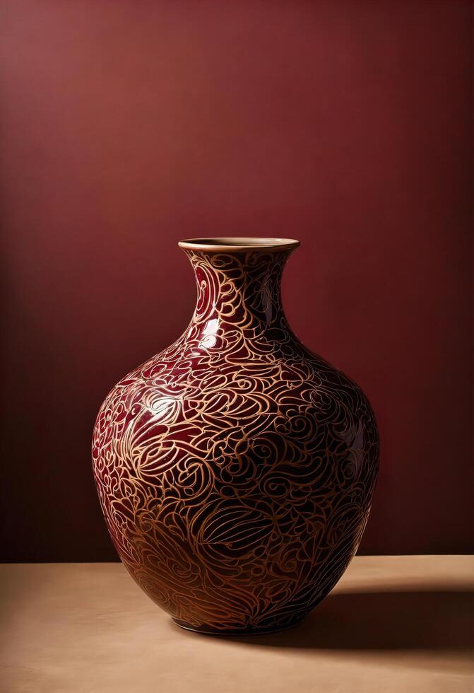 AI generated old vintage clay pot with a beautiful pattern. ai generative photo