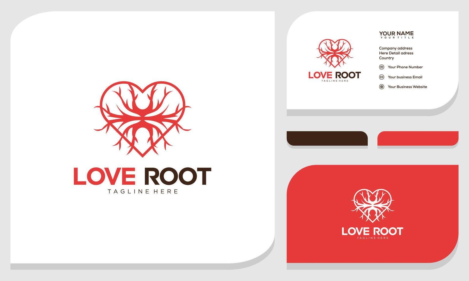 creativo resumen raíz de vida con corazón combinación en logo y negocio tarjeta diseño modelo vector