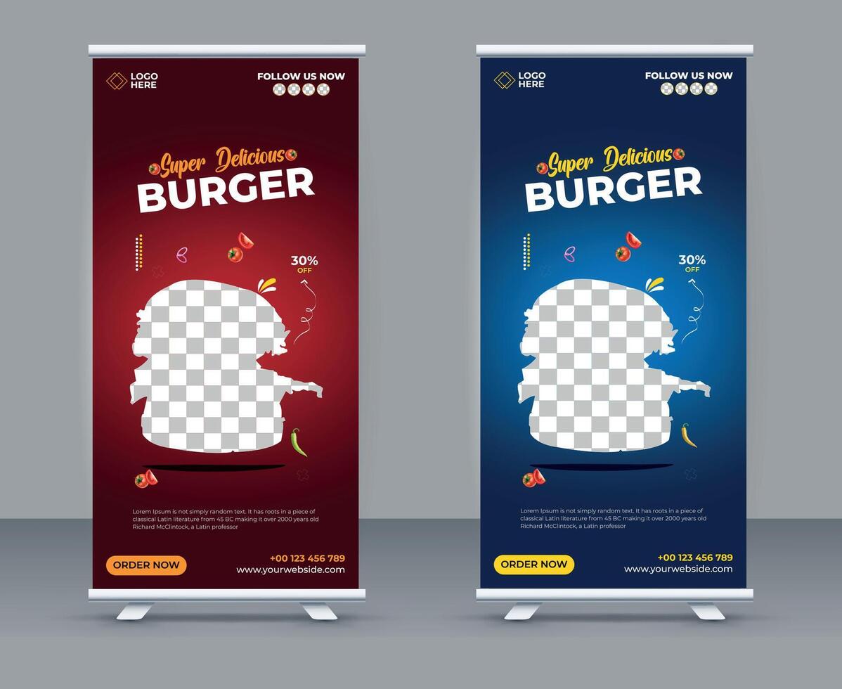 Food roll up banner design template vector