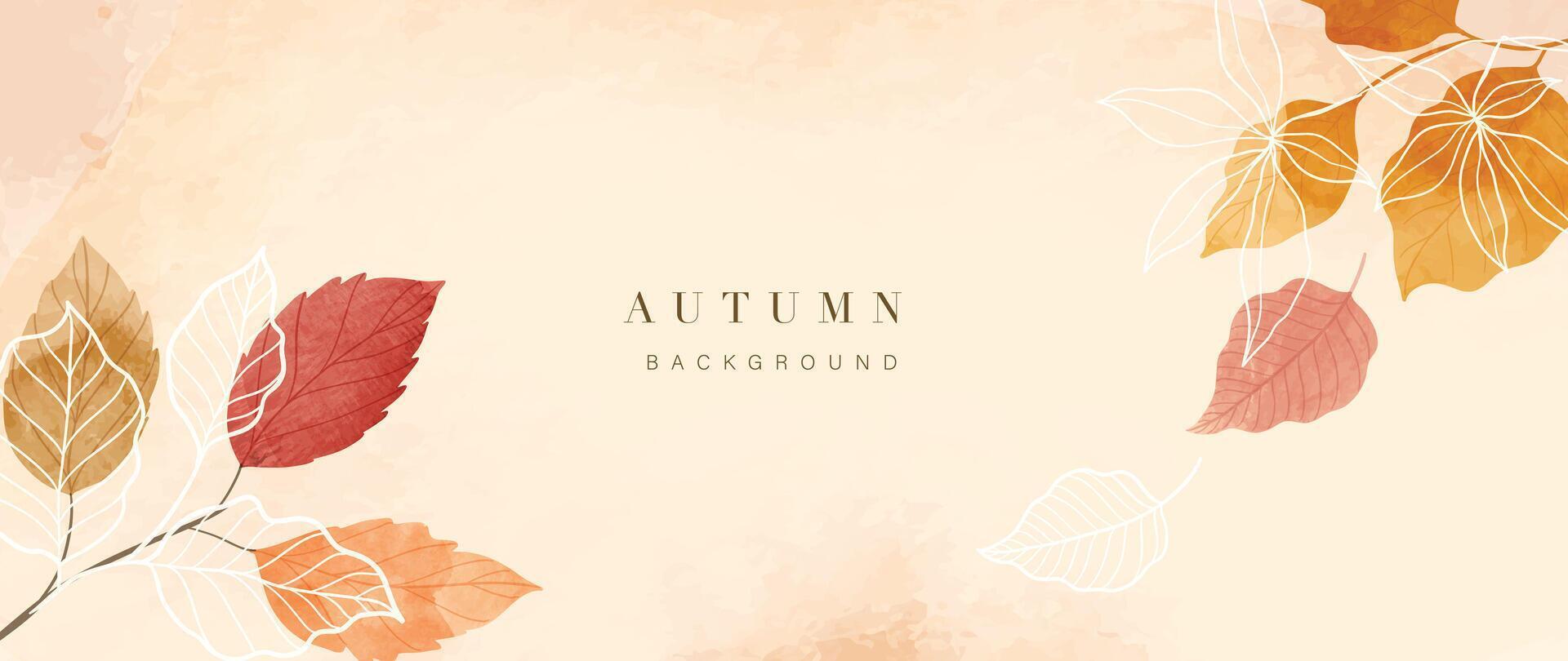 otoño follaje en acuarela vector antecedentes. resumen fondo de pantalla diseño con hojas rama, línea Arte. elegante botánico en otoño temporada ilustración adecuado para tela, huellas dactilares, cubrir.