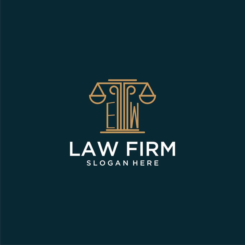 EW initial monogram logo for lawfirm with scale vector design