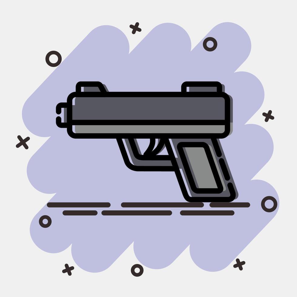 icono mano pistola. militar elementos. íconos en cómic estilo. bueno para huellas dactilares, carteles, logo, infografía, etc. vector