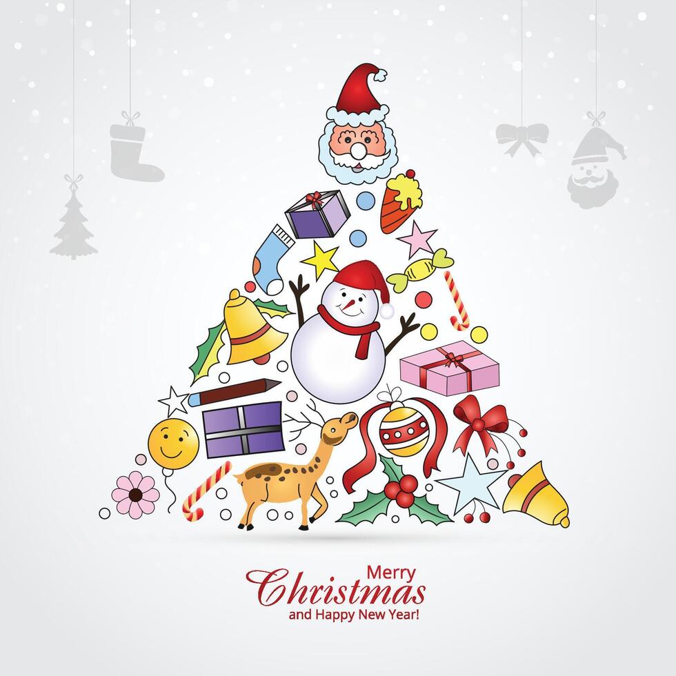 Decorativel christmas set of icons tree holiday card background vector