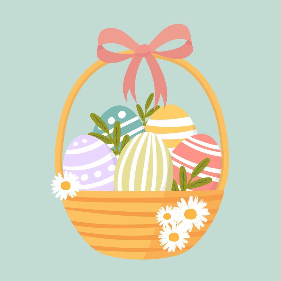 Happy easter easter basket with eggs cute vector illustration