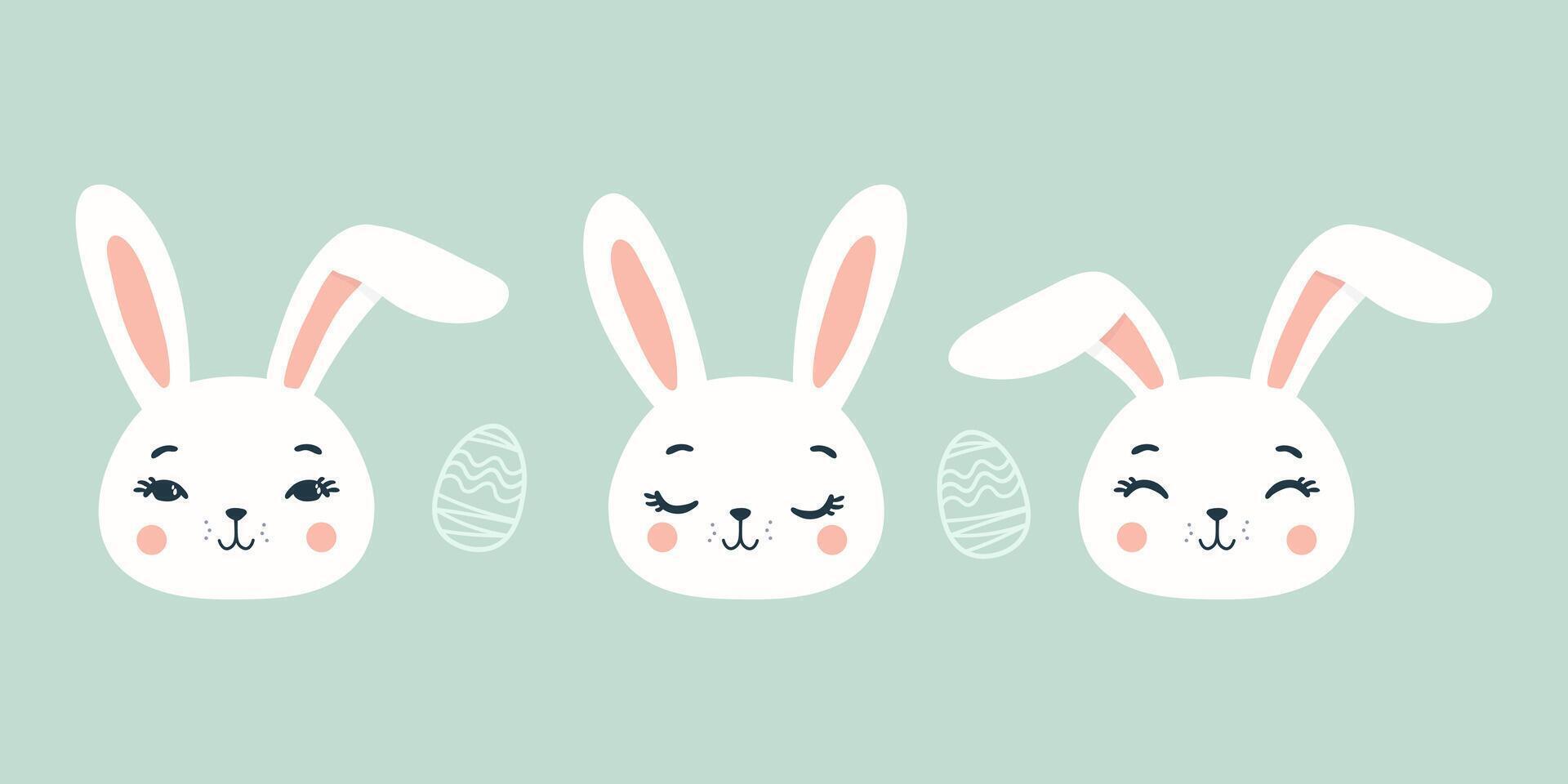 cute bunny faces icon easter. Cute rabbit face with different emotions. Symbol of Great Easter. vector