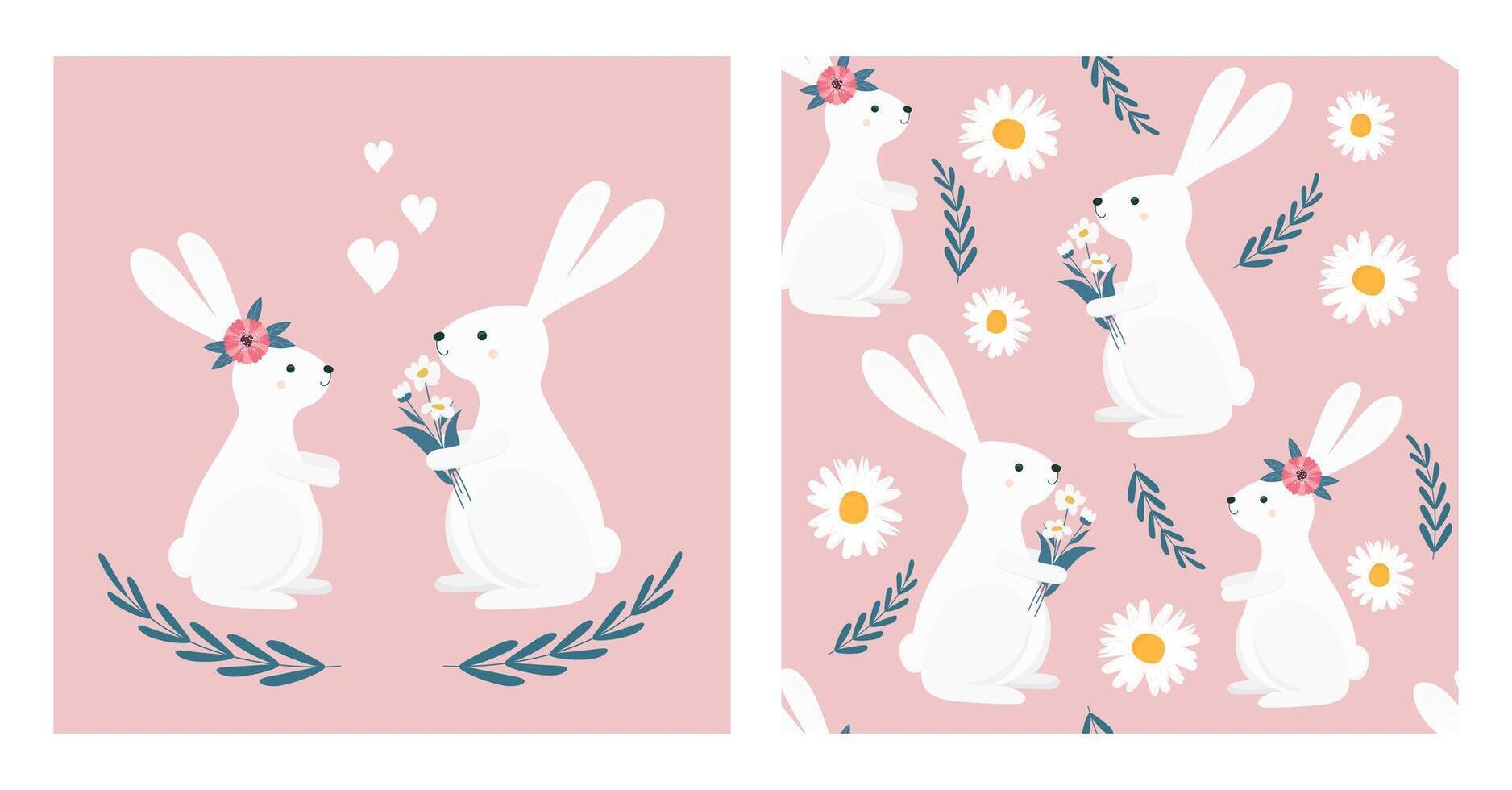 cute bunny seamless pattern and camomile vector