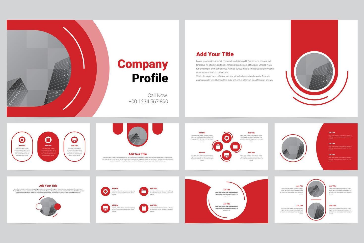 Red modern business work report slide presentation template vector