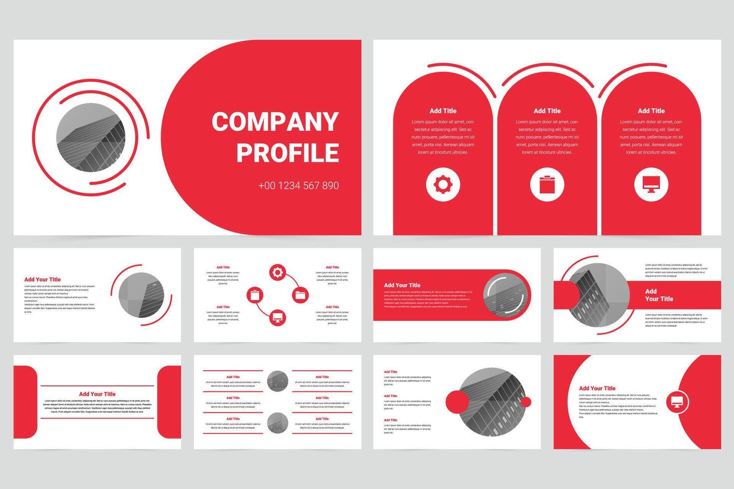 Red modern business work report slide presentation template vector