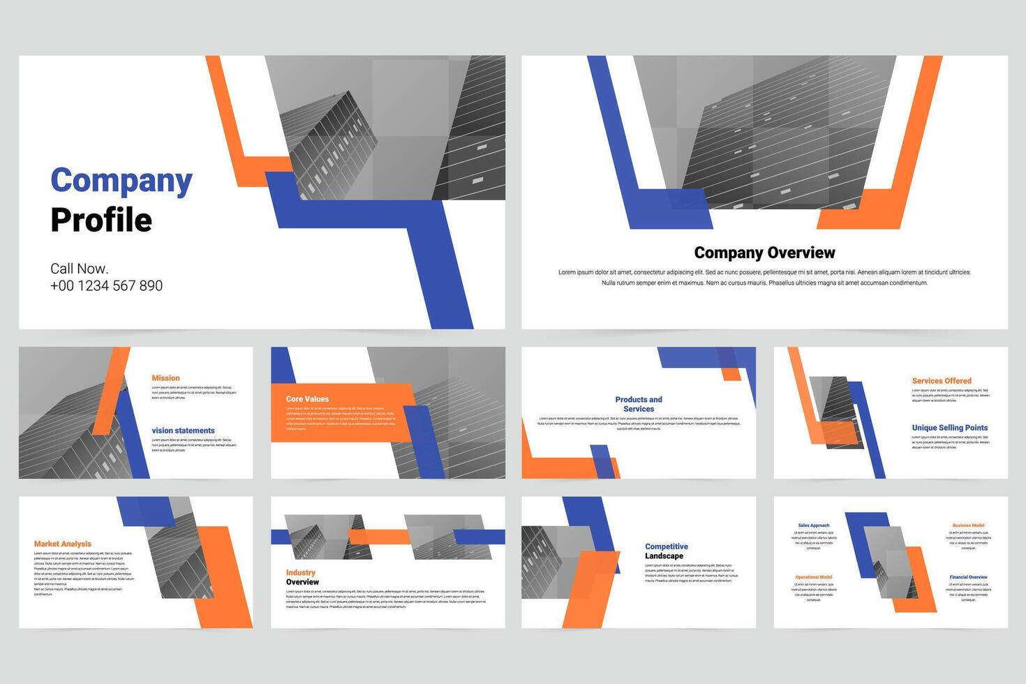 Blue and orange modern business work report slide presentation template vector