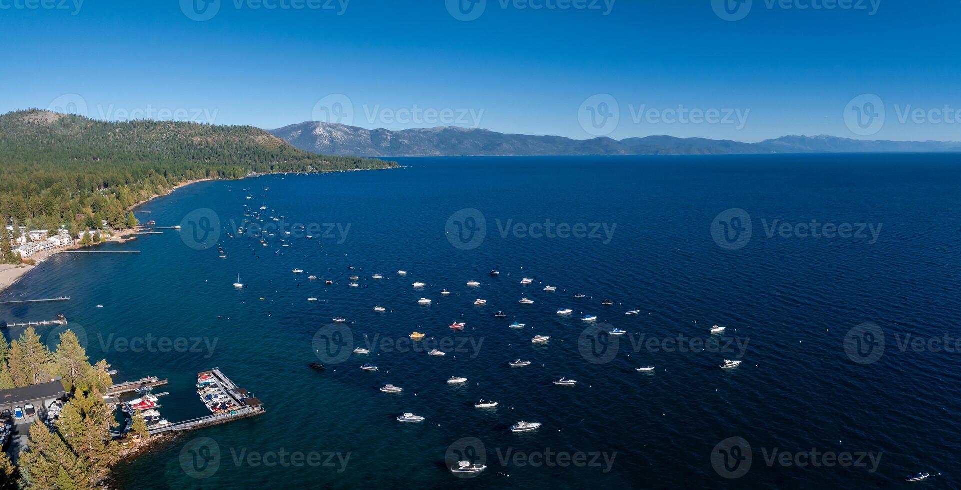 Beautiful aerial view of the Tahoe lake from above in California, USA. photo