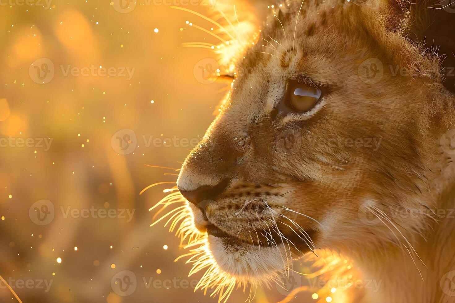 AI generated a close up of a lion's face with a  background photo