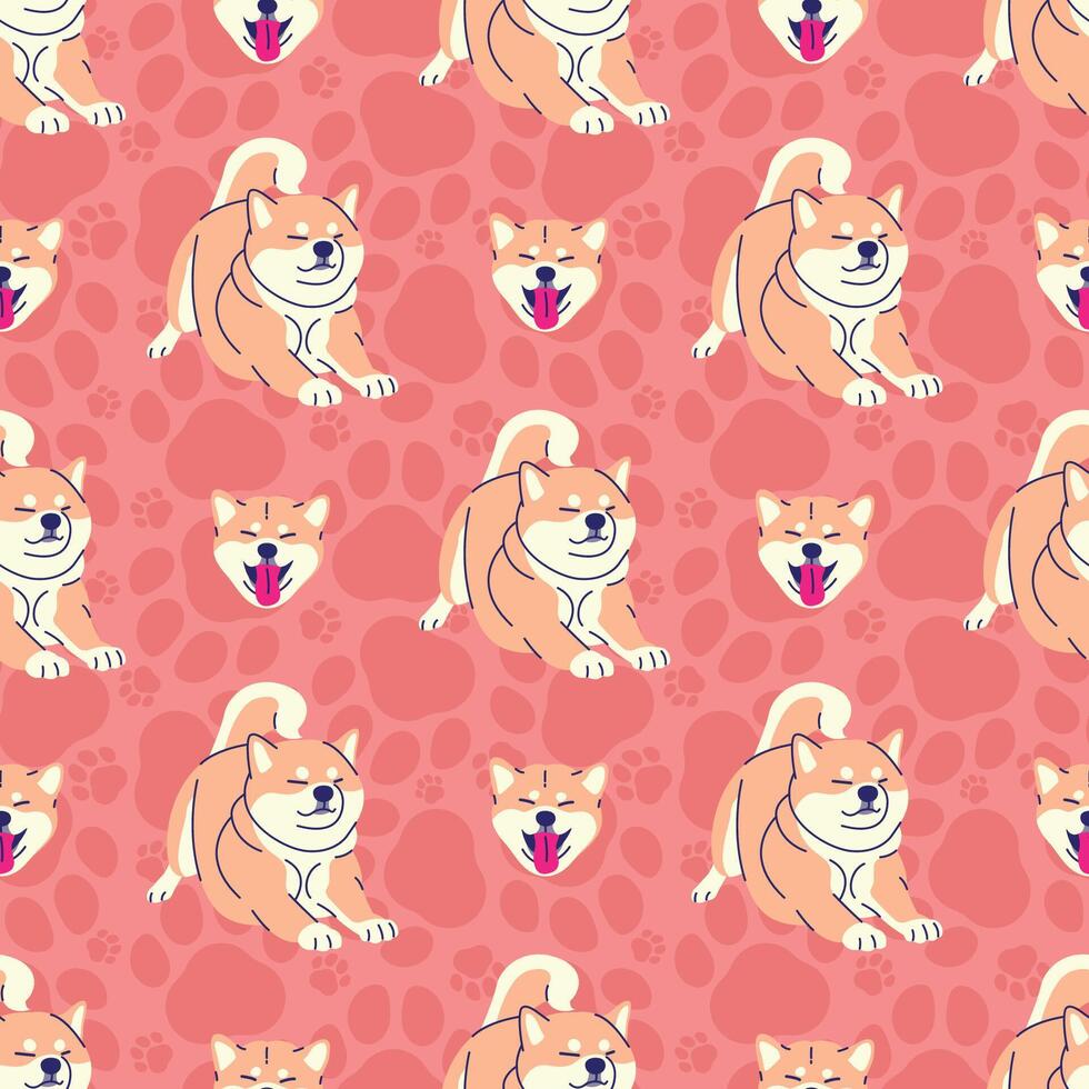 shiba inu con perro patas sin costura modelo vector