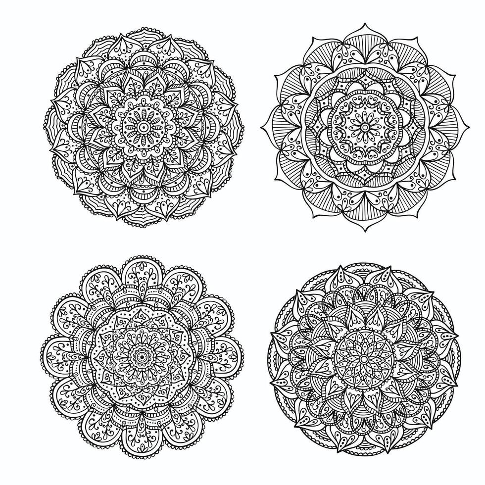 vector conjunto de vistoso floral mandalas decorativo lujo mandala diseño elegante vistoso mandala antecedentes simétrico vistoso patrón, indio patrón, oriental tamborileo