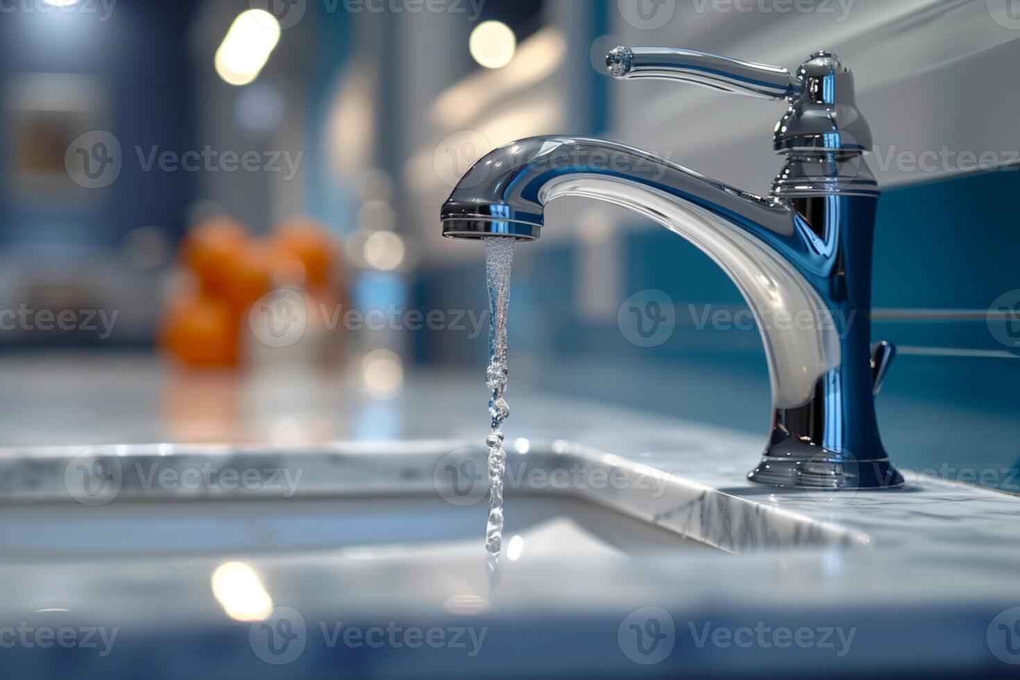 AI generated Contemporary kitchen elegance stainless steel faucet on a spotless counter photo