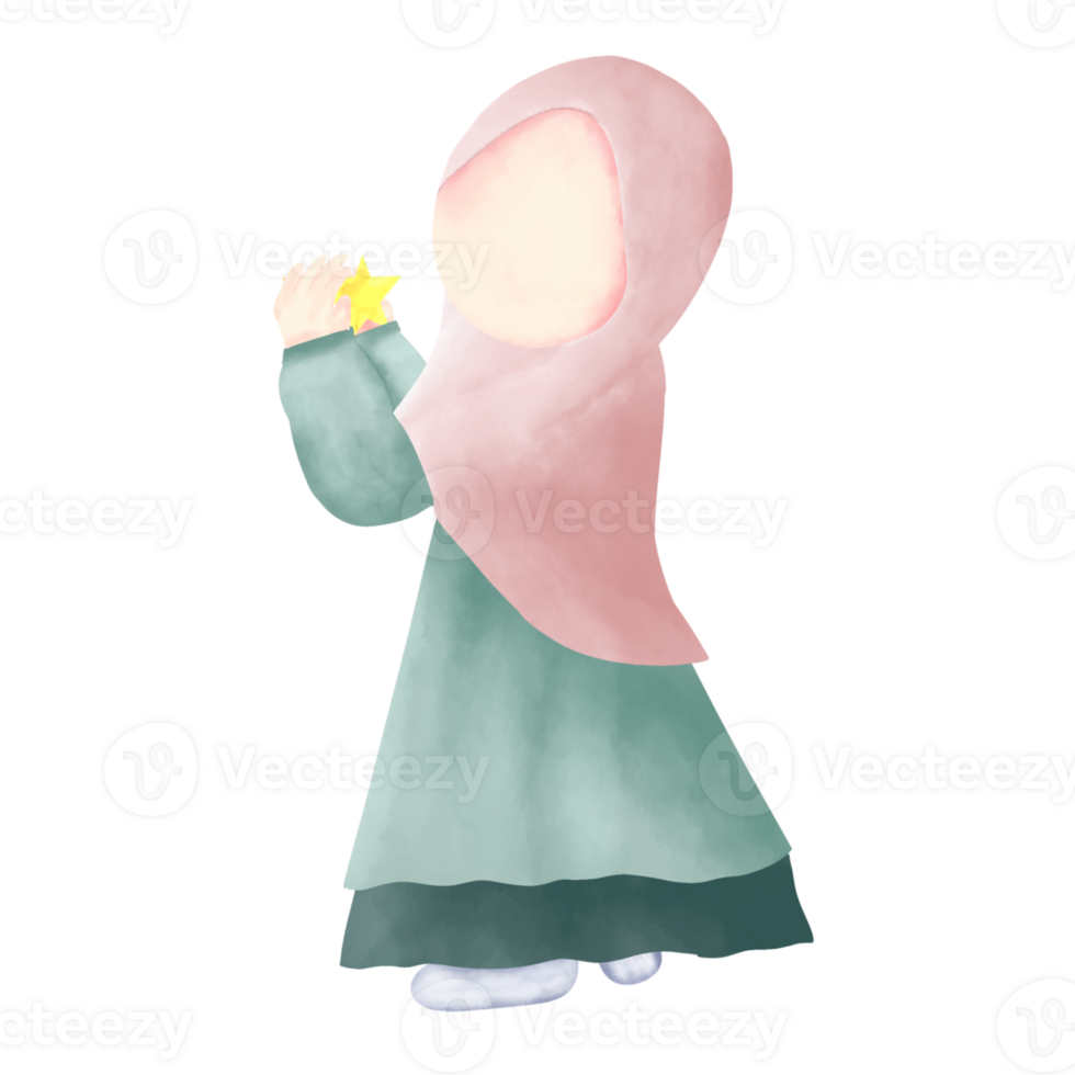 illustration of cute musimah faceless png