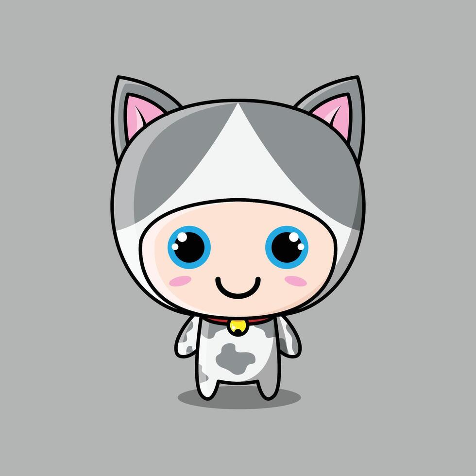 gato personaje blanco gris vector