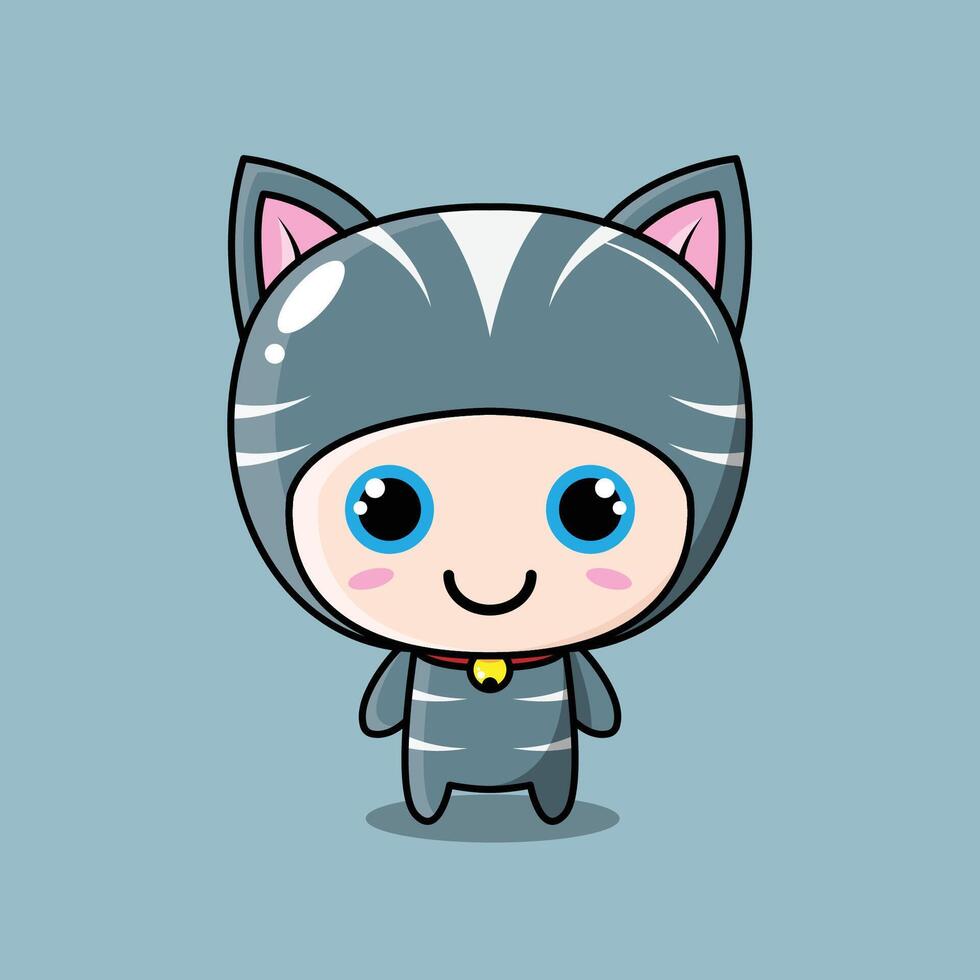 Cat Character Blue Grey White vector