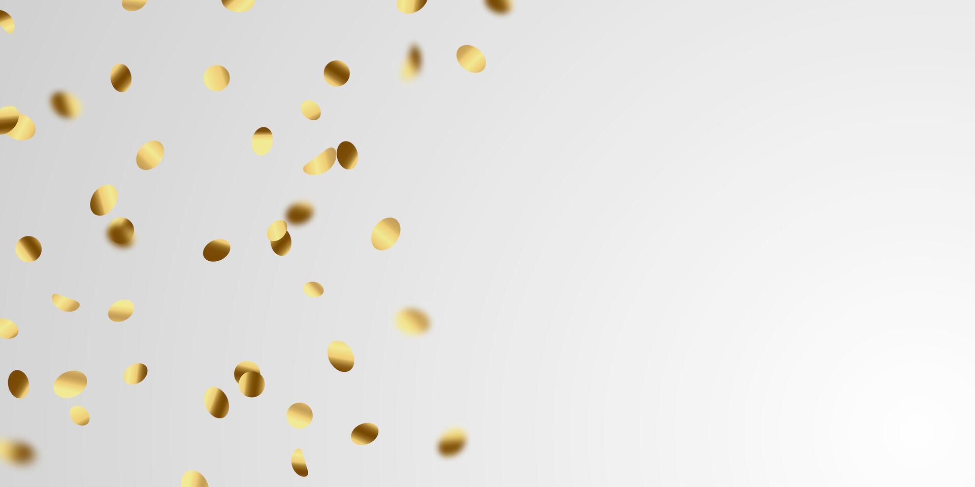 Golden confetti and zigzag ribbon falling from above streamer, tinsel vector