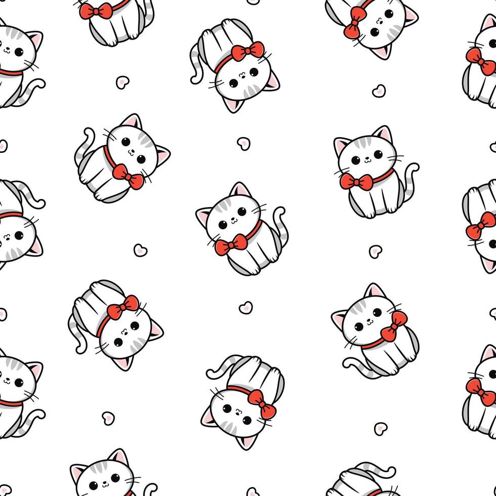 Kawaii cat face with a bow. Seamless Pattern. Print for poster, cover, packaging, t-shirt Print vector