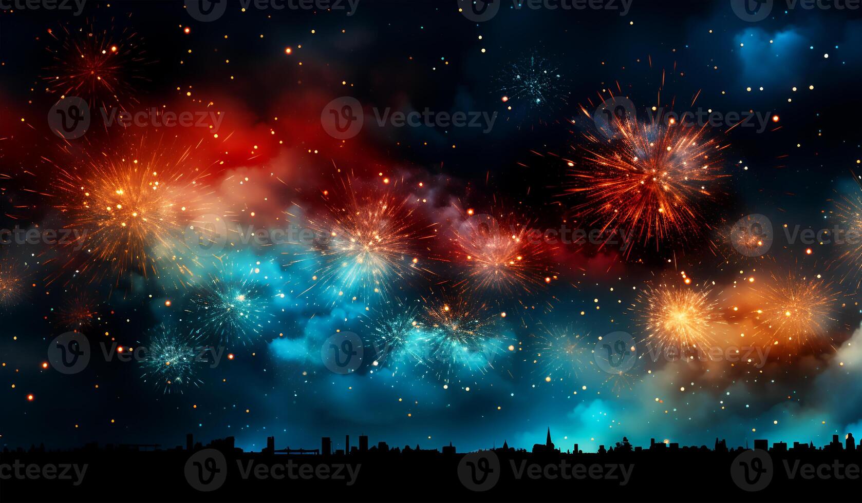 AI generated A beautiful sight of colorful fireworks in the night sky at the Festival of America photo