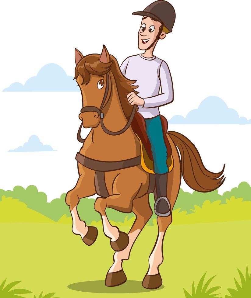 Vector Illustration of equestrian sport training horseback ride.person riding horses