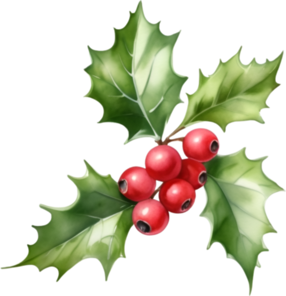 AI generated Watercolor painting of a Holly Berries. png