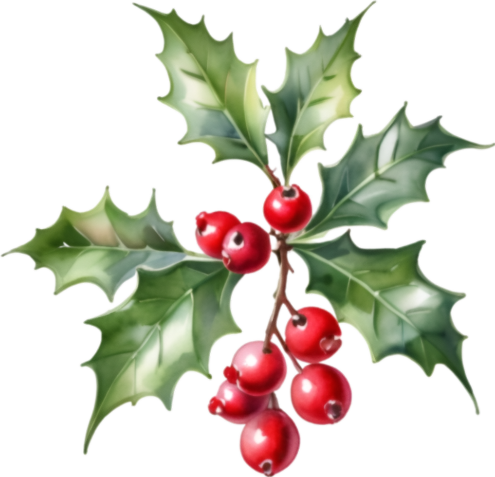 AI generated Watercolor painting of a Holly Berries. png