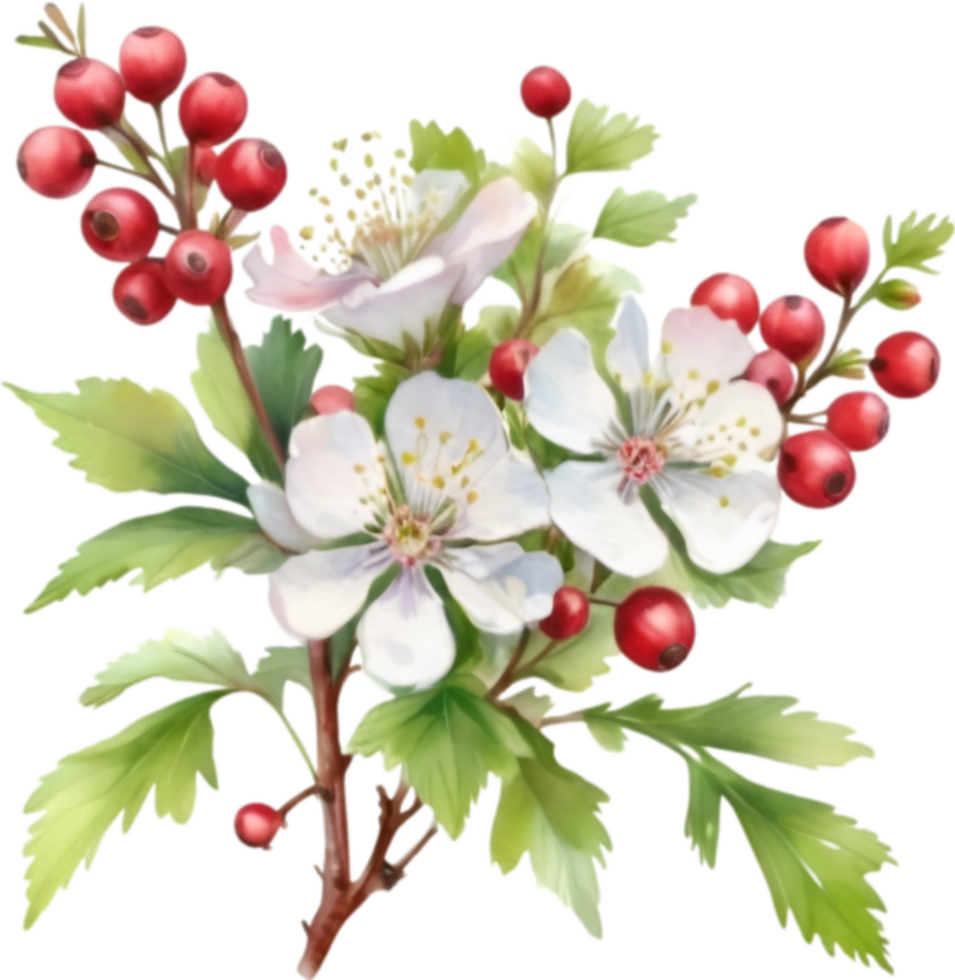 AI generated Watercolor painting of a Hawthorn flower. png