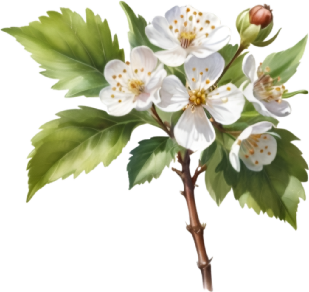 AI generated Watercolor painting of a Hawthorn flower. png