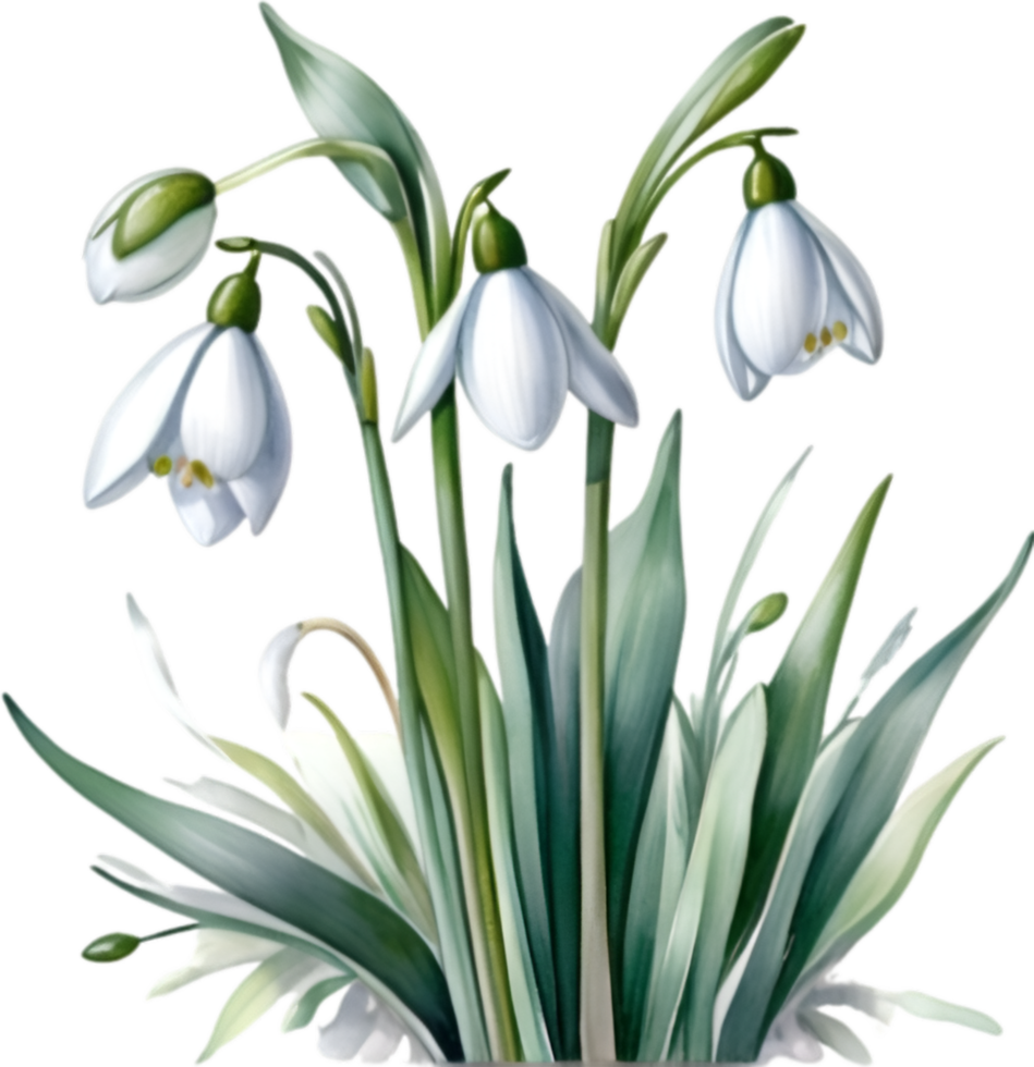 AI generated Watercolor painting of a Snowdrop flower. png