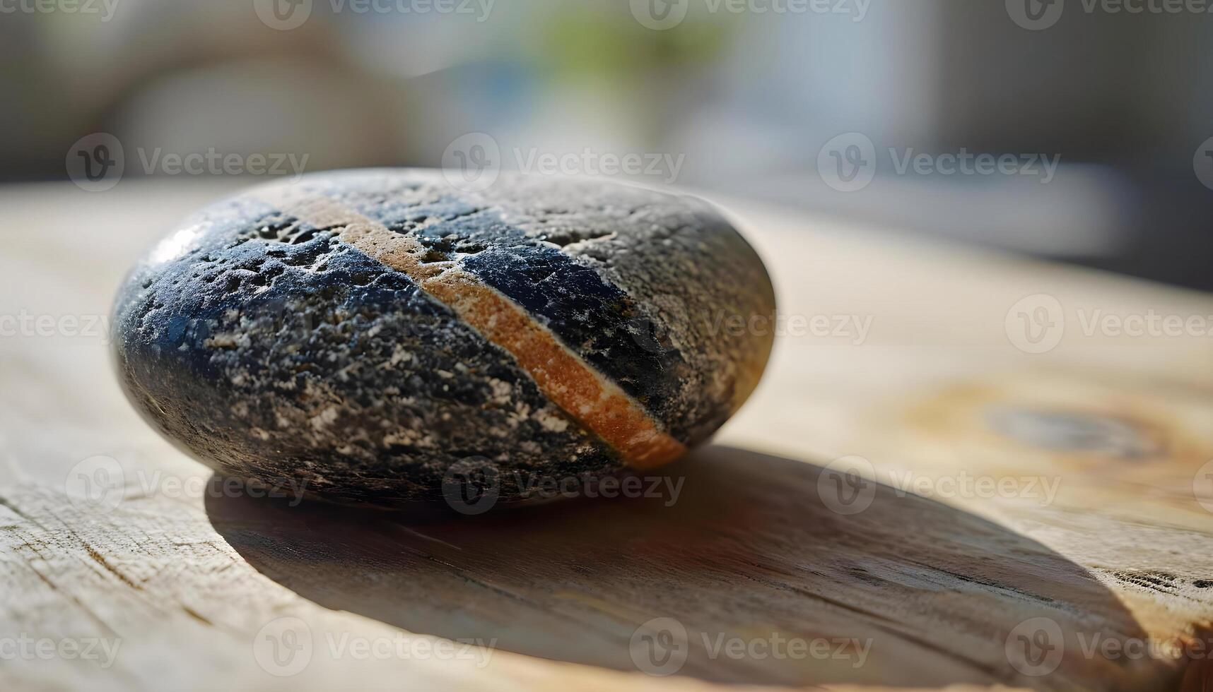 AI generated a rock sitting on top of a wooden table photo