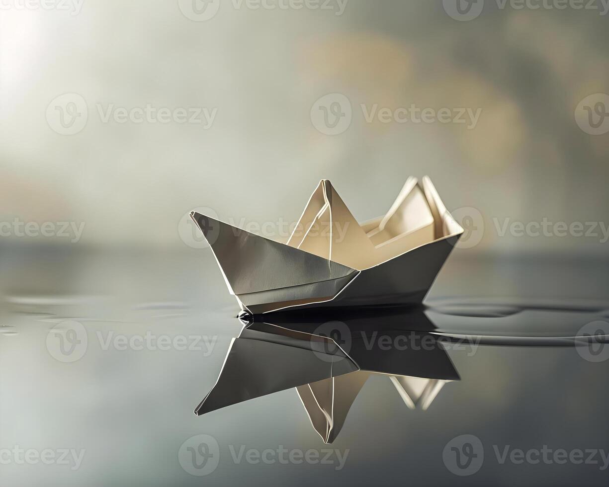 AI generated a paper boat floating on top of a body of water photo