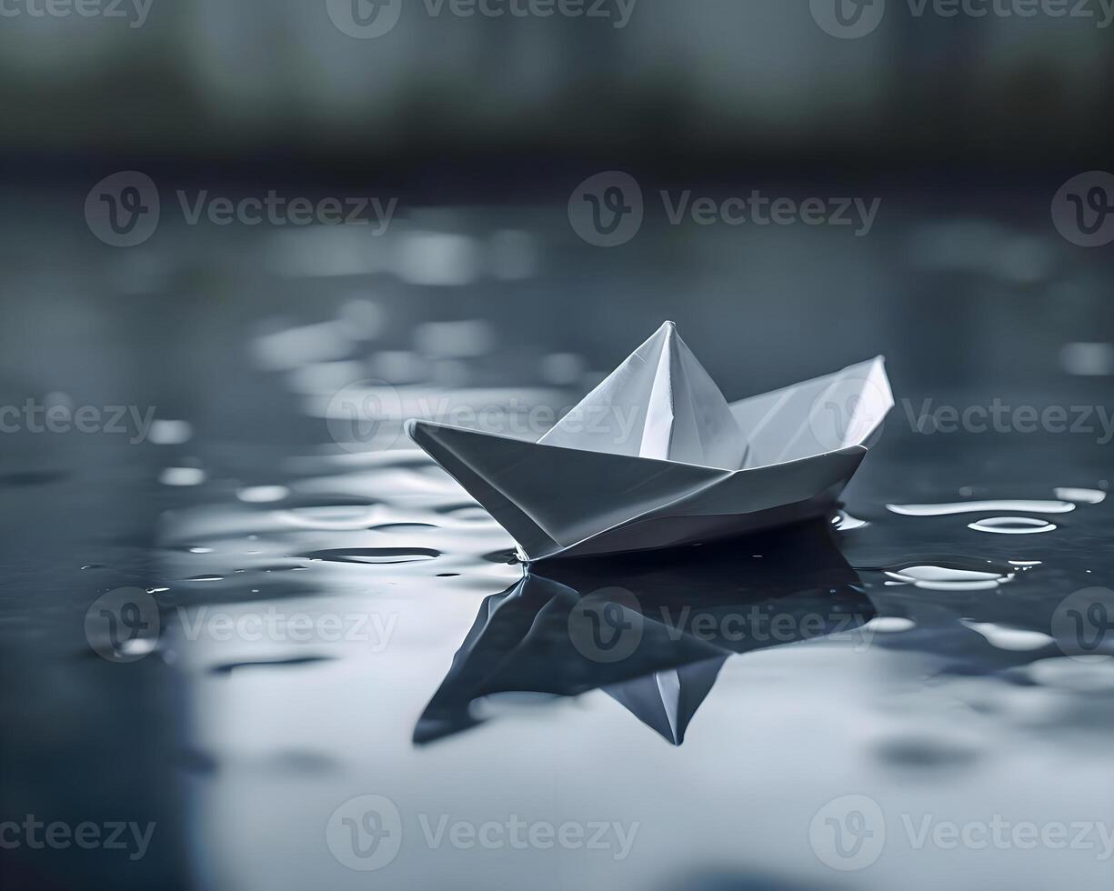 AI generated a paper boat floating on top of a body of water photo