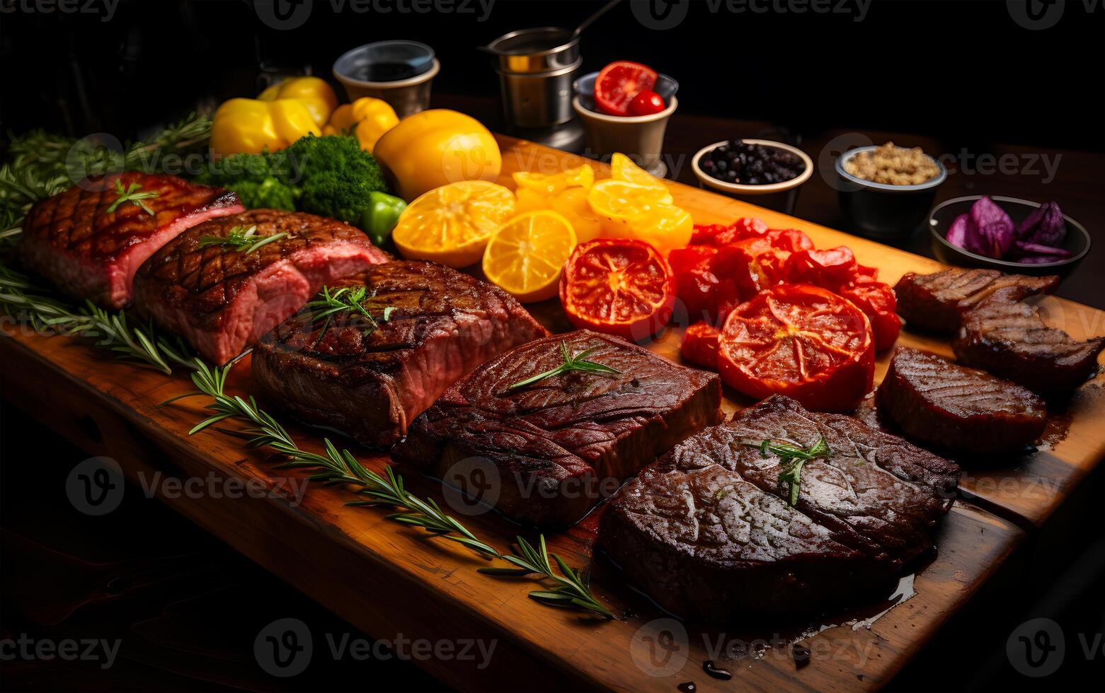 AI generated View of a Short menu an advertisement showing various steak food and tasty meats photo