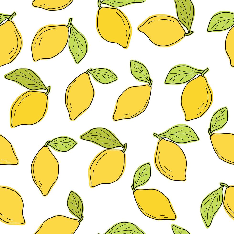 Bright seamless background with yellow lemons. Vector print for fabric or wallpaper.