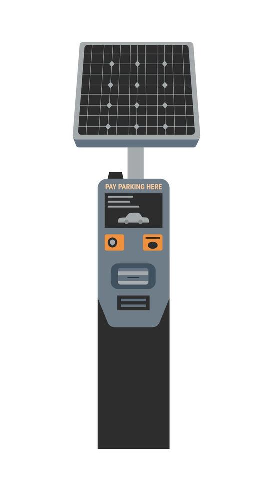 Self-pay parking meter with solar panel on top isolated on white background. Technology concept. Contactless payment concept. Payment for parking. vector