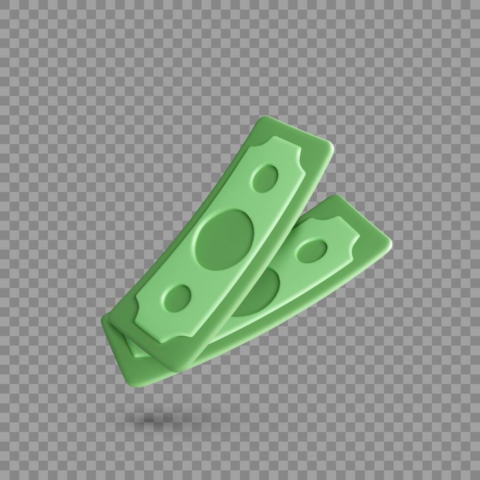 American dollar bill. 3D cartoon style paper currency. USA money banknote. Vector illustration