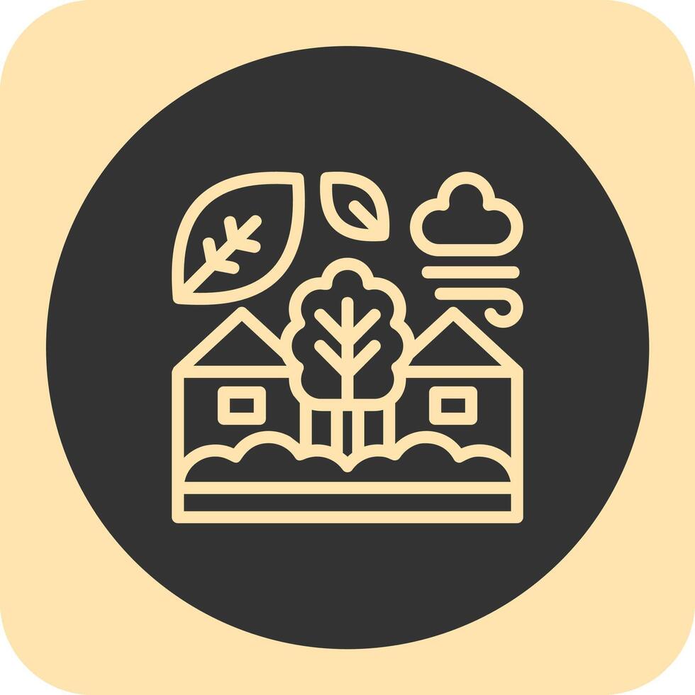 Eco-village Linear Round Icon vector