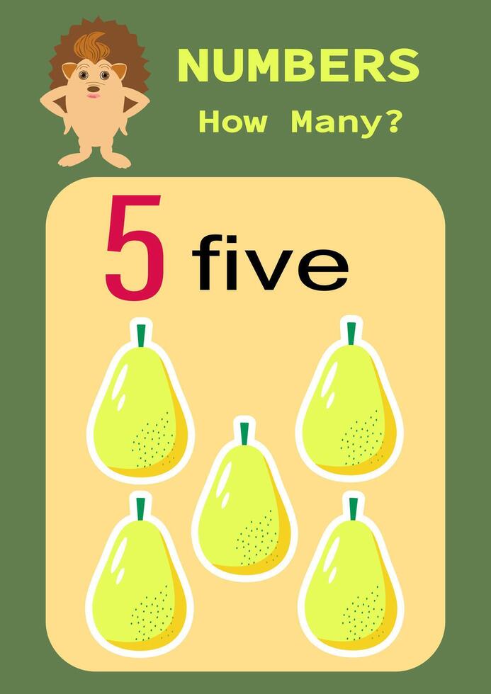 Numbers.Digital card with the image of fruits. Counting game for children. Mathematics worksheet for preschoolers. vector
