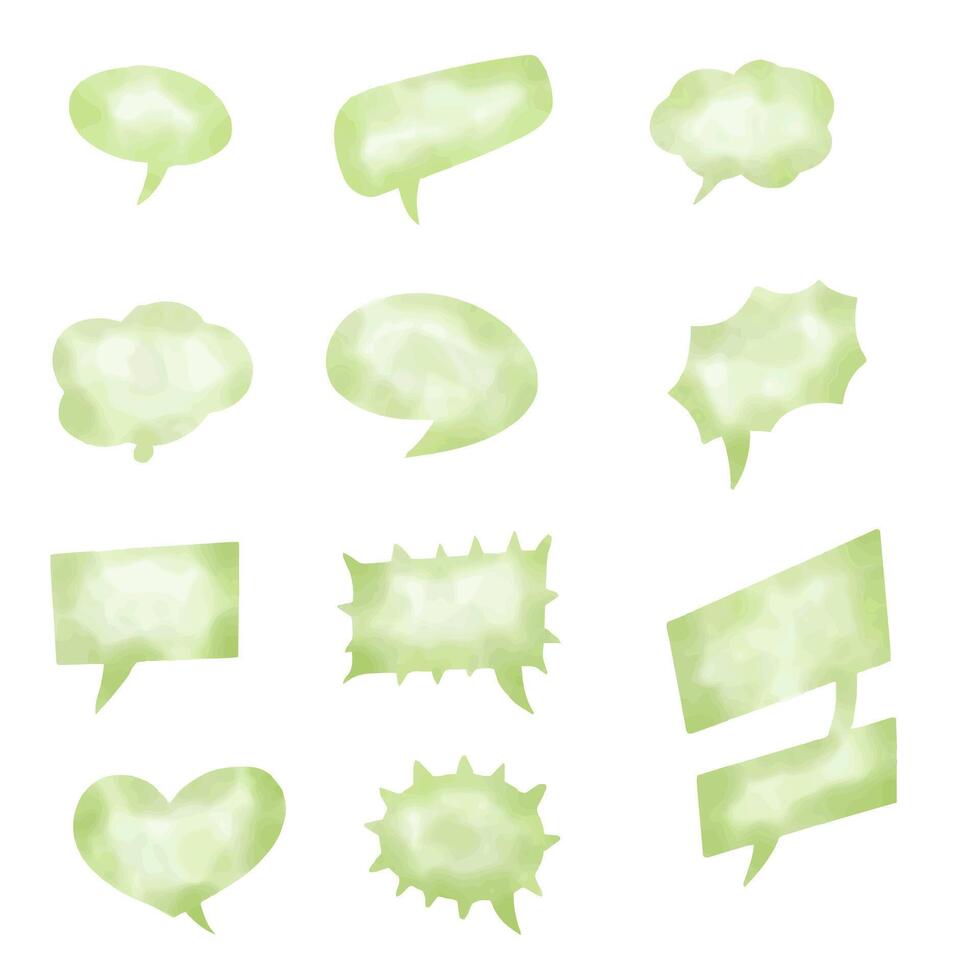 Set of Vector watercolor green speech bubbles
