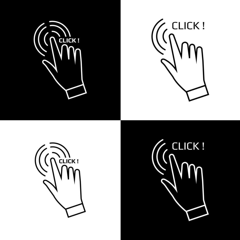 Hand Click Here Icon. Hand mouse symbol. Click button for website. Pro Vector