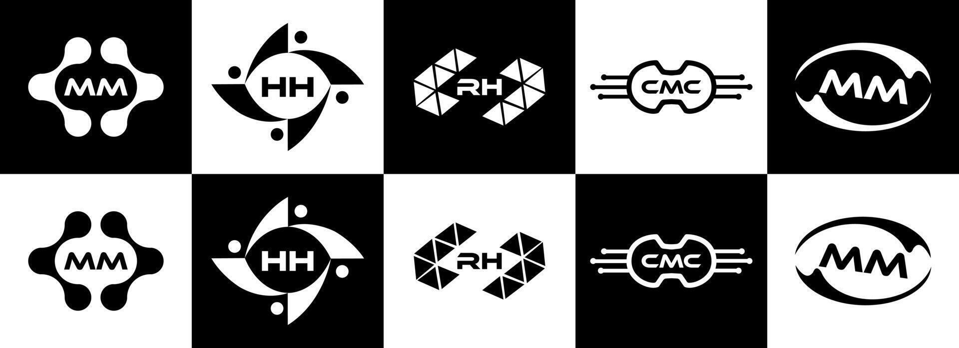 RH logo. RH set , M M design. White H H letter. HH, R H letter logo design. Initial letter CMC letter logo set, linked circle uppercase monogram logo. R H letter logo vector design. pro vector